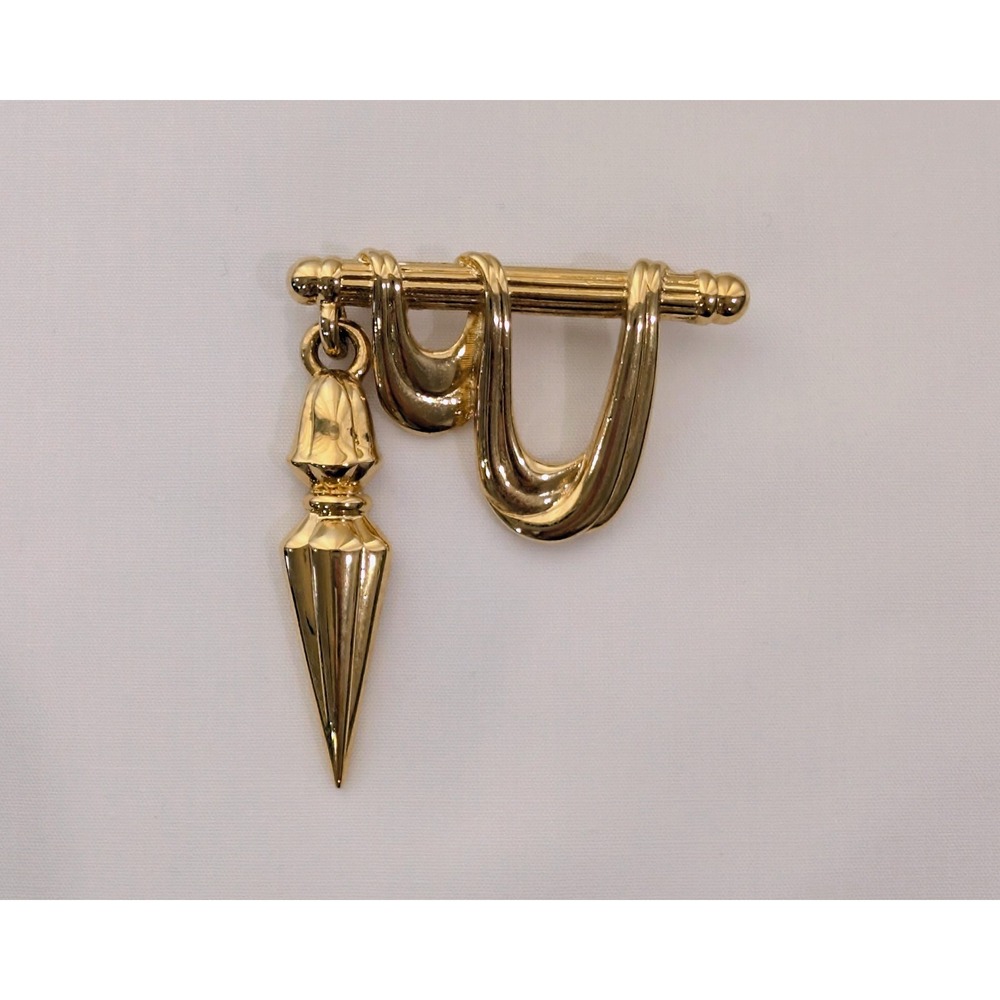 Vintage Roman Inspired Classy Draped Swag Gold Brooch Signed Judy Smith LT102